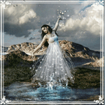 Аватар Девушка в стиле фэнтези, в  блистающем белом платье, стоит у маленького озерка на фоне гор