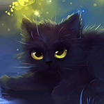 Аватар Черный котенок с желтыми глазами моргает