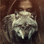Аватар Девушка с длинными волосами на фоне волка