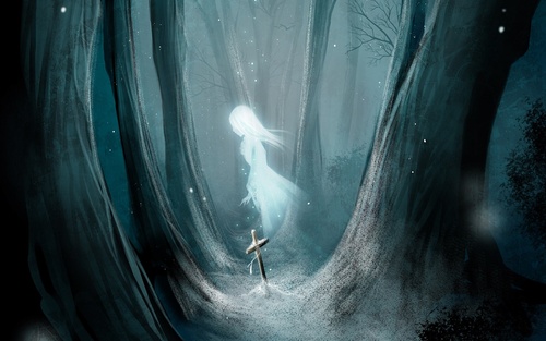 Скачать обои призрак, девушка, снег, деревья картинка 1920x1200 на рабочий стол бесплатно
