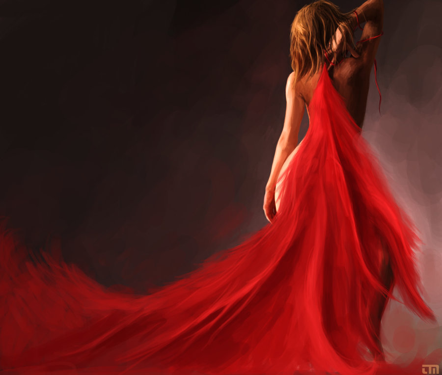 Девушка В Красном Платье Сзади