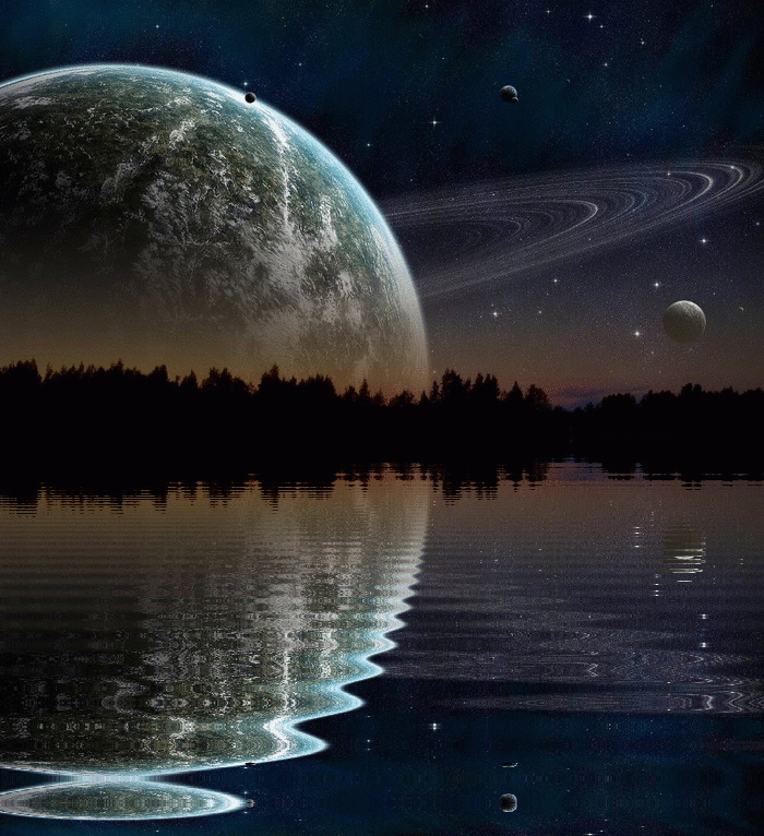 Фото Планета Сатурн отражается в воде