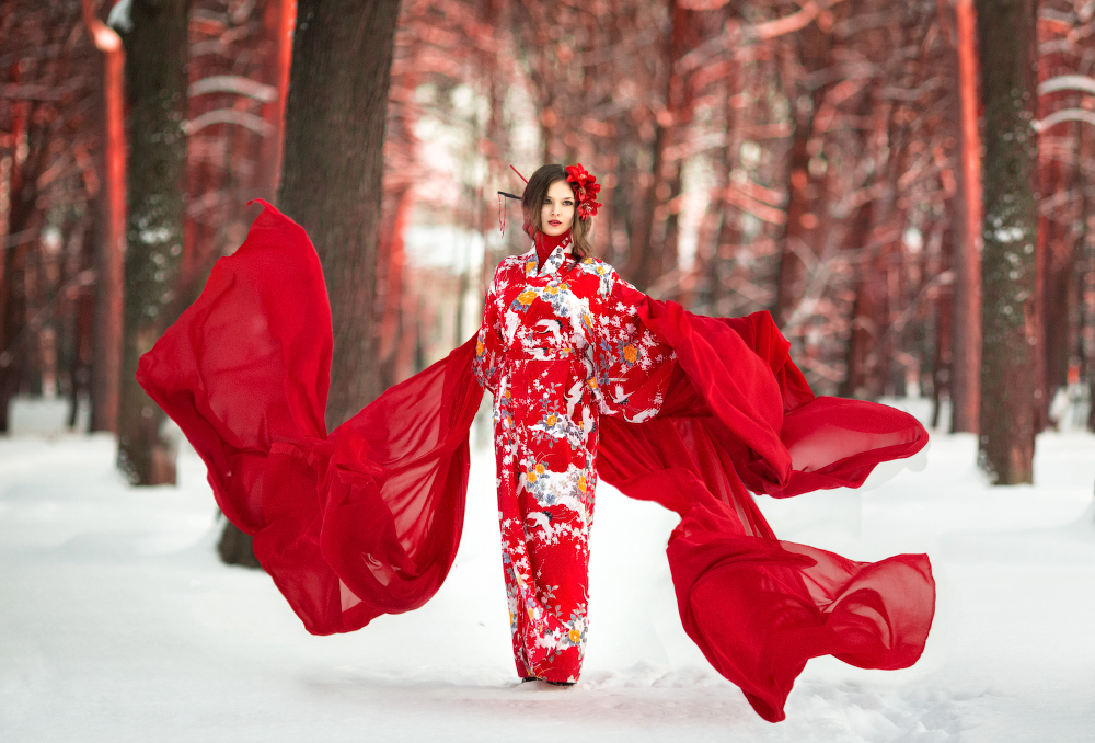 Красное Японское Платье