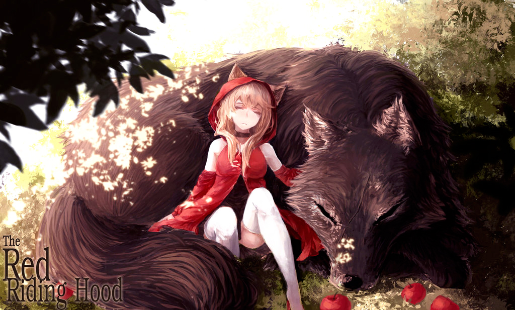 Фото Красная шапочка и серый волк дремлют в тени деревьев (The Red Riding Hood)