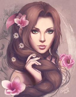 Фото Портрет Aerith / Айрис с цветами в волосах, by Emeraldus