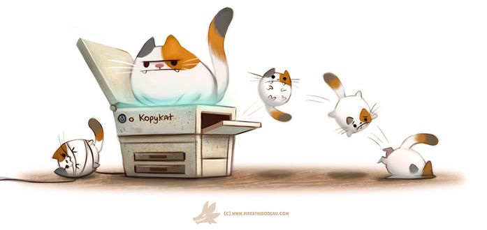 Фото Кот сидит на копирке и от него летят котята копии его (kopycat), by Cryptid-Creations