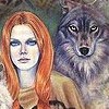 Аватар Рыжеволосая девушка и волк
