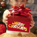 99px.ru аватар Ребёнок сидит с подарком, на нём надпись (Merry Christmas)