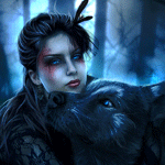 99px.ru аватар Девушка с чёрным волком в лесу