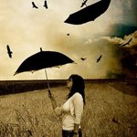 99px.ru аватар Девушка в поле с зонтиком , птицы над головой