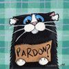Аватар Чёрный кот с синими глазами держит табличку пардон (Pardon?)