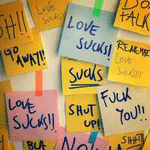 Аватар Разные надписи на стикерах ('Love sucks!', 'Fuck you', 'Shut up!')