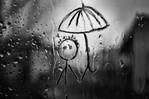99px.ru аватар Смешной человечек с зонтиком, нарисованный на залитом дождём оконном стекле