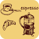 Аватар Кофейник, чашка кофе и круасан  ('Espresso' / 'Эспрессо')