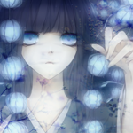 99px.ru аватар Темноволосая голубоглазая девушка с гирляндой из светящихся шариков под цвет ее глаз