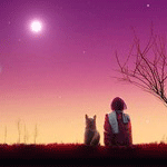 99px.ru аватар Девушка и кошка сидят и смотрят на горизонт