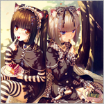 99px.ru аватар Чокола / Chocola и Ванилла / Vanilla из манги Кошачий рай / Neko Paradise едят тортики сидя под деревом