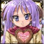 Аватар Хиираги Кагами / Hiiragi Kagami из аниме Счастливая Звезда / Lucky Star зимой с сердечком в руках