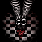 99px.ru аватар Девушка в чёрно-белых полосатых гетрах стоит на полу в чёрно-белый квадратик рядом с разбитым сердцем