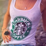 Аватар Девушка в майке с логотипом Starbucks coffee