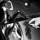 Аватар Sebastian Michaelis / Себастьян Михаэлис из манги Темный Дворецкий / Dark Butler / KuroShitsuji разглядывает черное перо, сидя на фоне туманного ночного неба