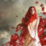99px.ru аватар Девушка с длинными волосами стоит под падающими листьями
