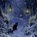 99px.ru аватар Кот в зимнем лесу под фонарями