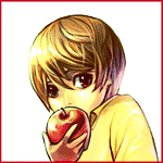 Аватар Лайт из аниме 'Death Note / Тетрадь Смерти' кусает яблоко