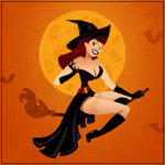 99px.ru аватар Сексуальная ведьма летит на метле на фоне луны в окружении летучих мышей
