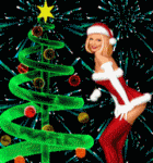 99px.ru аватар Девушка в костюме Санта Клауса около елки