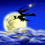 99px.ru аватар Ведьма с кошкой летит на метле над облаками