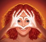 Аватар Девушка с рыжими волосами сложила из пальцев сердце