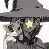 Аватар Ведьма Нагато Юки из аниме Меланхолия Харухи Судзумии / The melancholy of Haruhi Suzumiya стучит волшебной палочкой по голове кота, висящего у неё на плече