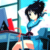 99px.ru аватар Харухи из аниме Меланхолия Харухи Судзумии / The melancholy of Haruhi Suzumiya убирает волосы сидя за компом
