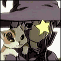 Аватар Ведьма Нагато Юки из аниме Меланхолия Харухи Судзумии / The melancholy of Haruhi Suzumiya стучит волшебной палочкой по голове кота, висящего у неё на плече