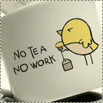 99px.ru аватар На чашке нарисован цыпленок с пакетиком чая и написано 'No tea - no work / Нет чая - нет работы'