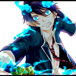 Аватар Okumura Rin / Рин Окумура из аниме «Синий Экзорцист / Ao no Exorcist» с с демоническим мечом Курикара (Комакэн) охваченный синим пламенем
