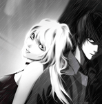 Аватар Аманэ Миса и Ягами Лайт из аниме Тетрадь Смерти / Death Note в грозу под дождём со светящимися красными глазами