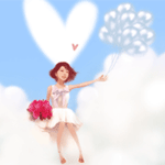 99px.ru аватар Девушка с букетом сидит на облаке и держит связку воздушных шаров