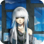 99px.ru аватар Анимешная девушка с длинными белыми волосами на фоне стенда с рисунками неба