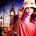 99px.ru аватар Девушка в шляпке на фоне старинных фонарей, двухэтажных омнибусов и башни Биг Бена