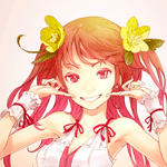 99px.ru аватар Весёлая рыжая девушка с жёлтыми цветами в причёске моргает и растягивает лицо в улыбке