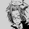 99px.ru аватар Гокудера Хаято  из аниме Репетитор-киллер Реборн! / Katekyo Hitman Reborn! в очках со своей кошкой Ури на голове