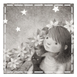 99px.ru аватар Девочка с чёрным котёнком на руках смотрит на падающие звёзды