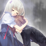 99px.ru аватар Yukishiro Suzuno / Юкисиро Судзуно из игры Flyable Heart прижала к себе Katsuragi Shou / Катсураги Сё, мило улыбнувшись под дождем