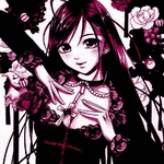 99px.ru аватар Akashiya Moka / Мока Акасия из аниме Rosario to Vampire / Крестик+вампир в окружении темных роз улыбается