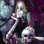 99px.ru аватар Девушка  с цветком в волосах задумалась о чем-то, положив руку на череп