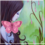99px.ru аватар Девушка в профиль чуть опустив голову и большая бабочка, садящаяся ей на волосы