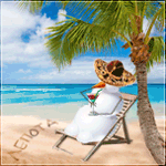 99px.ru аватар Снеговик загорает, попивая коктейль, в шезлонге на тропическом пляже под пальмой (лепота)