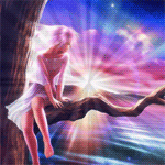 99px.ru аватар Девушка сидит на ветке дерева, наблюдая закат солнца над морем